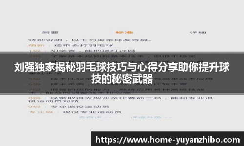 刘强独家揭秘羽毛球技巧与心得分享助你提升球技的秘密武器